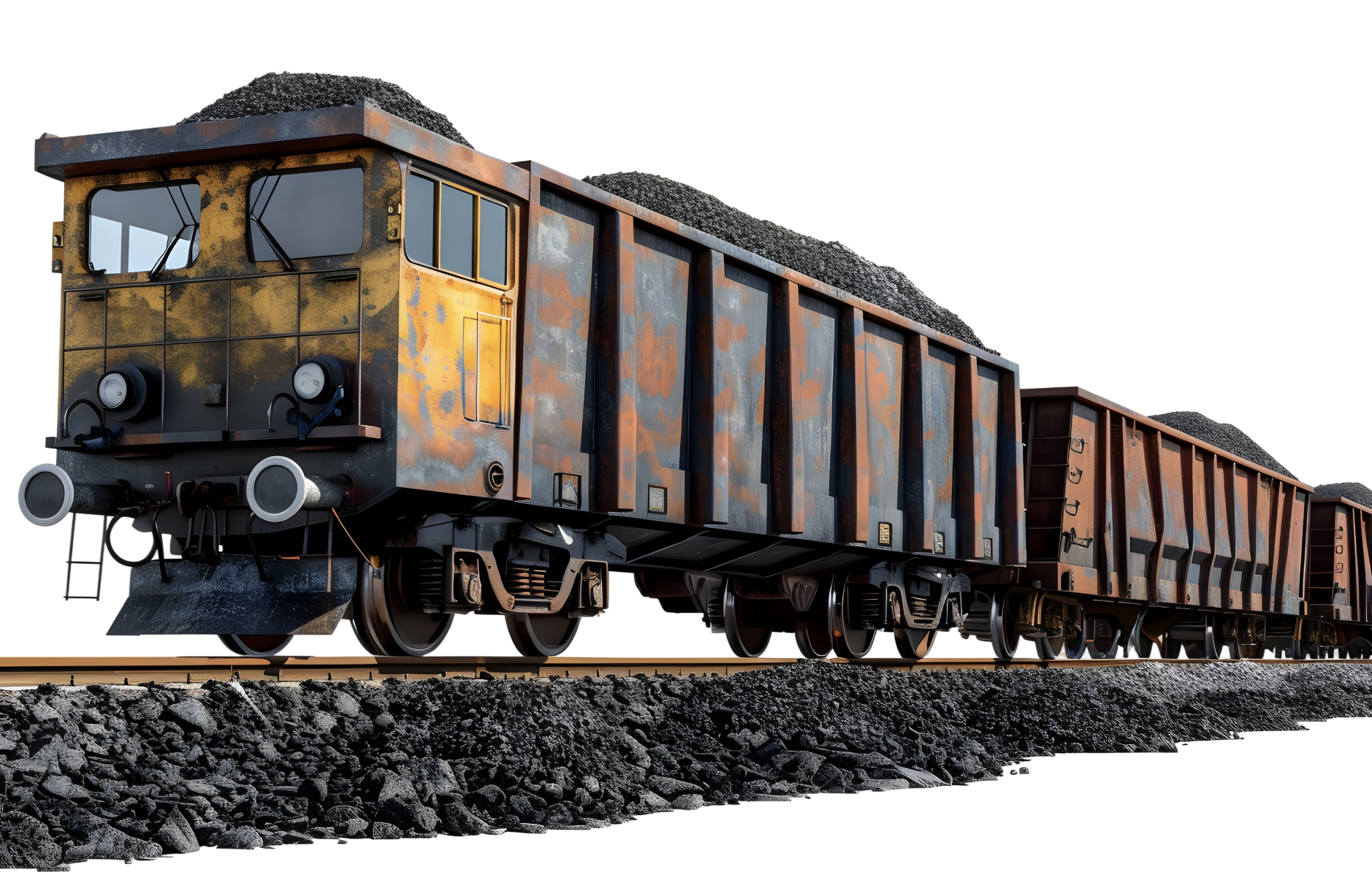 Freight train moving through a scenic landscape